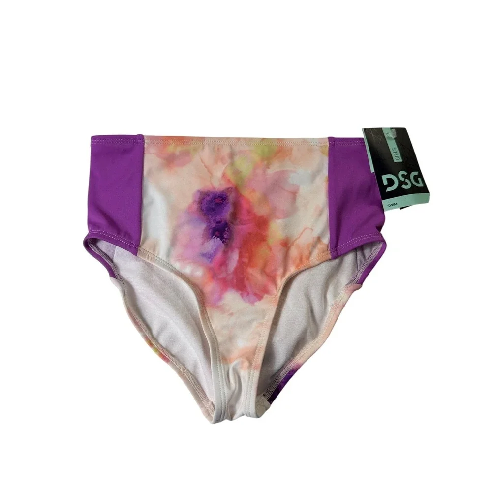 DSG Girls Swim Bottom Inky Overdye Warm Purple Pink Tie Dye Size Medium 8-10 NWT